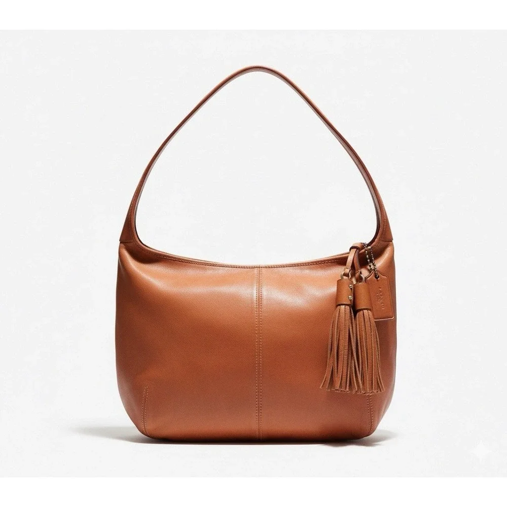 Coach Vtg Brown Leather Crescent Moon Handbag Shoulder Bag Y2K Tassels - Picture 1 of 15